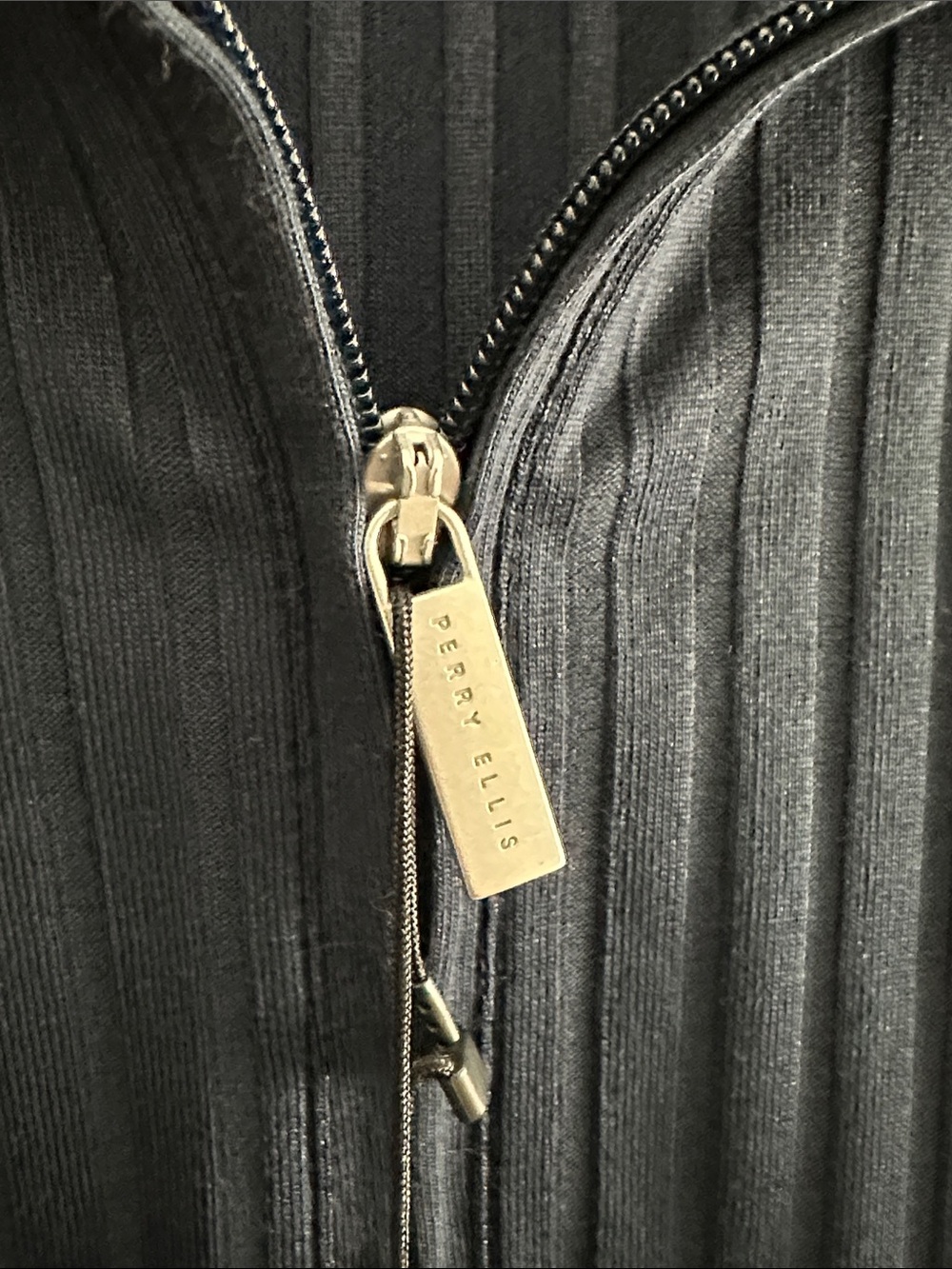 Perry Ellis Navy Ribbed Zip-Front Polo - Picture 3 of 10